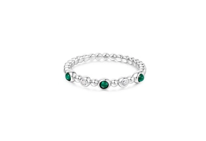 Silver Bezel Malachite Beaded Ring