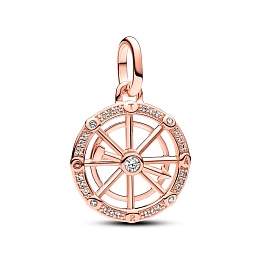 Spinning wheel 14k rose gold-plated medallion with clear cubic zirconia