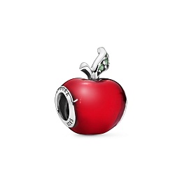 Disney Snow White apple silver charm with red enamel and dark green cubic zirconia/Серебряный шарм с