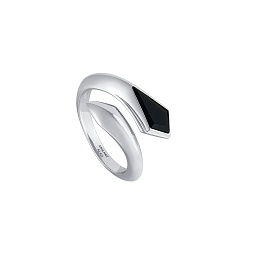 Silver Black Agate Wrap Adjustable Ring