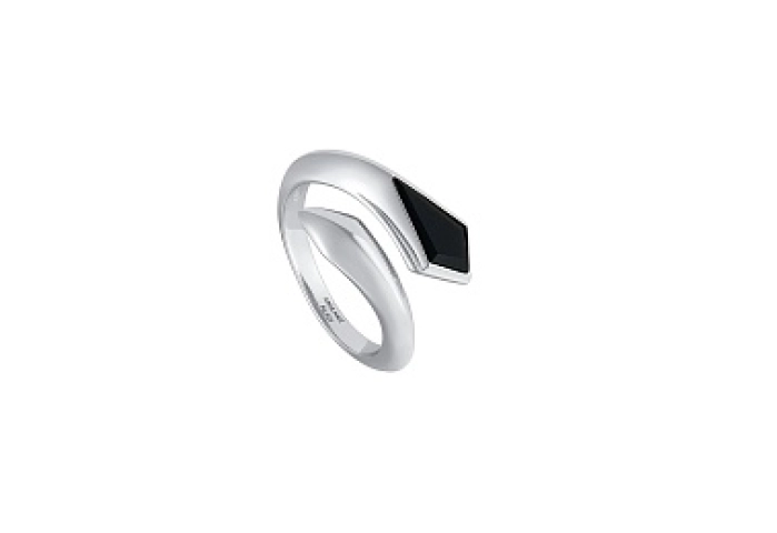 Silver Black Agate Wrap Adjustable Ring