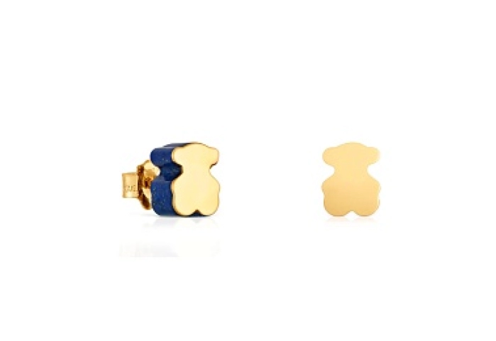 18KT GOLD EARRINGS TLAPISLAZULI BEAR 8MM