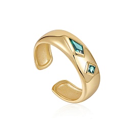 TEAL SPARKLE EMBLEM THICK BAND RING