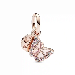 Butterfly 14k rose gold-plated dangle with fancy fairy tale pink and clear cubic zirconia, transpare