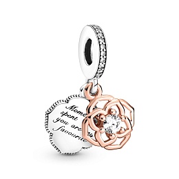 Rose flower sterling silver and PandoraRose dangle withshimmering enameland clear cubic zirconia