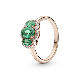 14k Rose gold-plated ring with green crystal and clear cubic zirconia /180057C01-56
