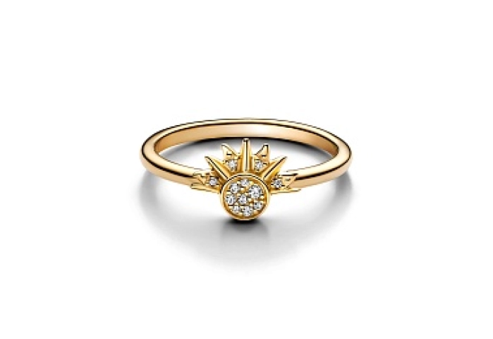 Celestial sun 14k gold-plated ring with clear cubi