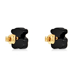 18KT GOLD EARRINGS ONIX BEAR 10MM