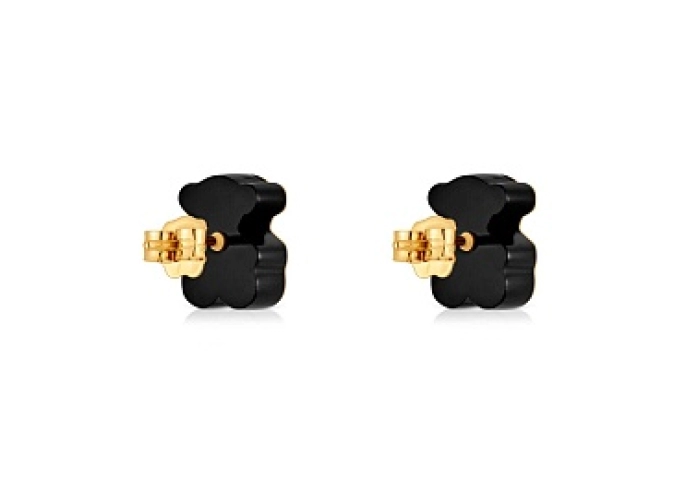 18KT GOLD EARRINGS ONIX BEAR 10MM