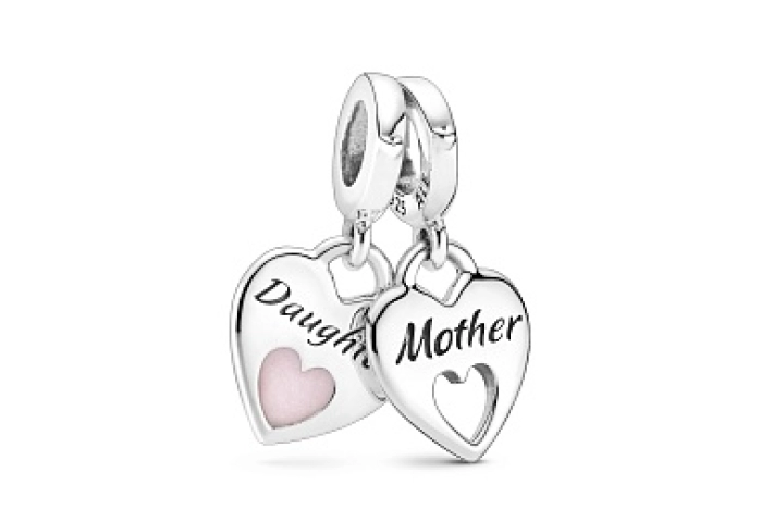 Mother and daughter hearts sterling silver split d