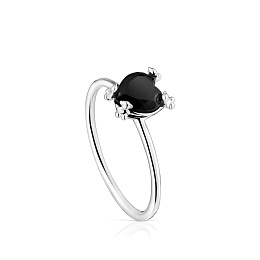 SILVER RING ONYX HEART N12