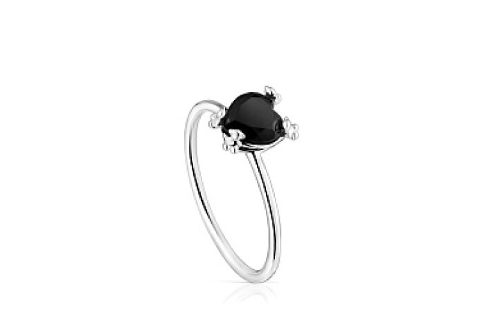 SILVER RING ONYX HEART N12