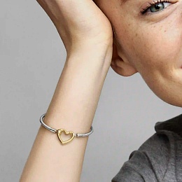 Snake chain sterling silver bracelet with 14k gold