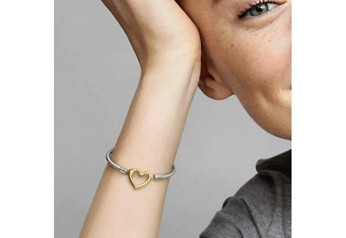 Snake chain sterling silver bracelet with 14k gold