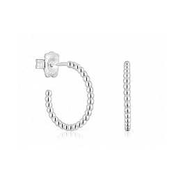 SILVER HOOP EARRINGS BALLS 15MM PUSH BACK