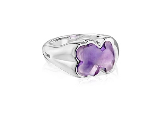 SILVER SIGNET RING AMETHYST BEAR 10MM