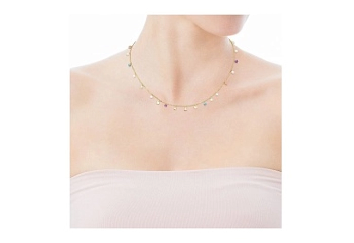 SILVER GOLD PLATED CHOKER GEMS CUL.PEARL