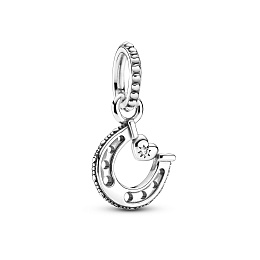 Horseshoe and heart sterling silver dangle with cl