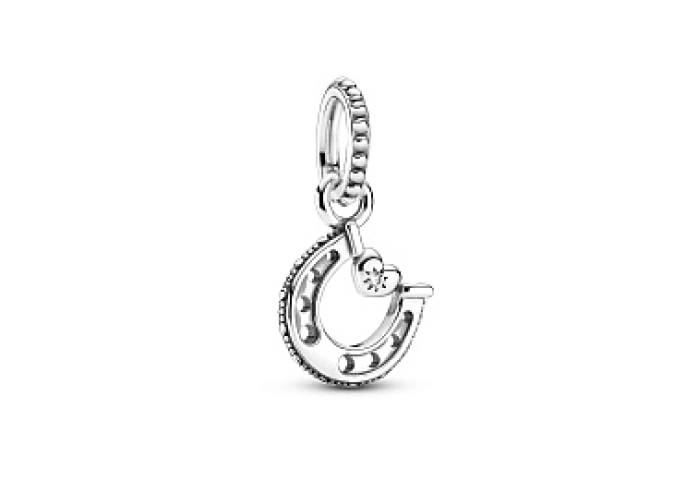 Horseshoe and heart sterling silver dangle with cl