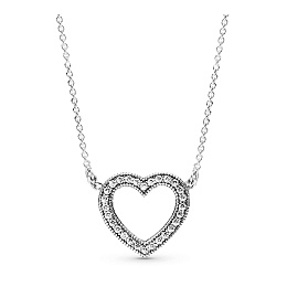 Heart silver necklace with clear cubic zirconia