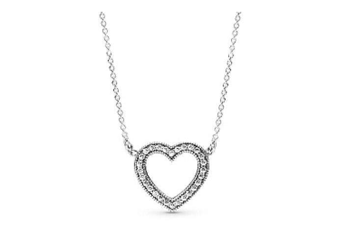 Heart silver necklace with clear cubic zirconia
