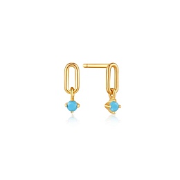 GOLD TURQUOISE LINK STUD EARRINGS