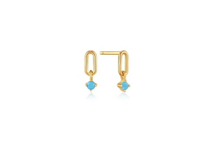 GOLD TURQUOISE LINK STUD EARRINGS