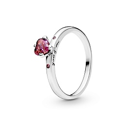 Heart silver ring with red, fancy pink andfancy fu