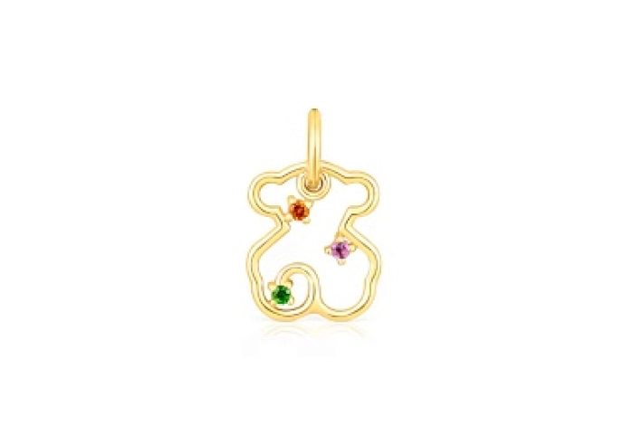 18KT GOLD PENDANT BEAR 12MM GEMSTONES