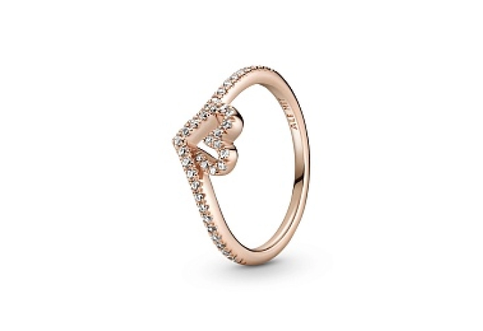 Heart and wishbone 14k rose gold-plated ring with 