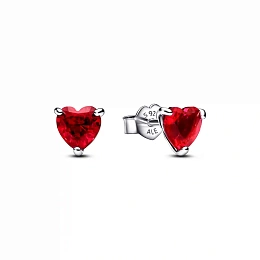 Heart sterling silver stud earrings with cherries jubilee red crystal