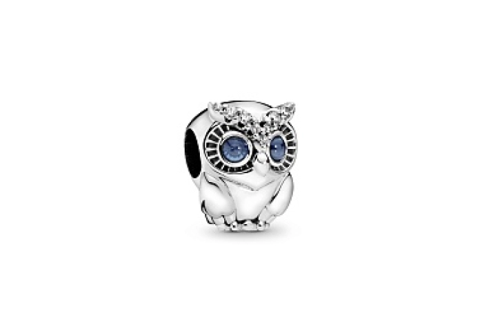 Owl sterling silver charm with bright cobalt blue 