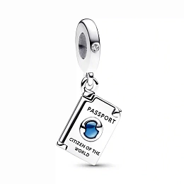 Passport sterling silver dangle with clear cubic zirconia and shaded blue enamel