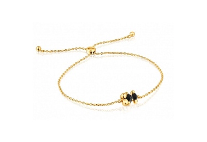 SILVER GOLD PLATED BRACELET ONYX BEAR