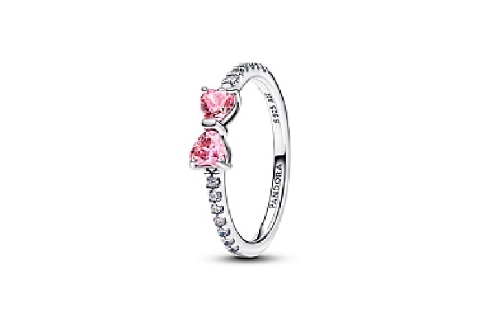 Bow sterling silver ring with fancy pink and clear