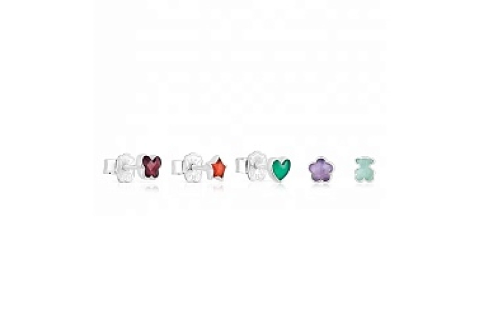 SILVER PACK 5 EARRINGS GEMSTONES 4MM