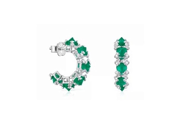 SILVER HOOP EARRINGS GREEN CHALCEDONY 9MM