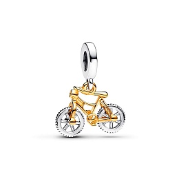 Moveable bike sterling silver and 14k gold-plated dangle with clear cubic zirconia