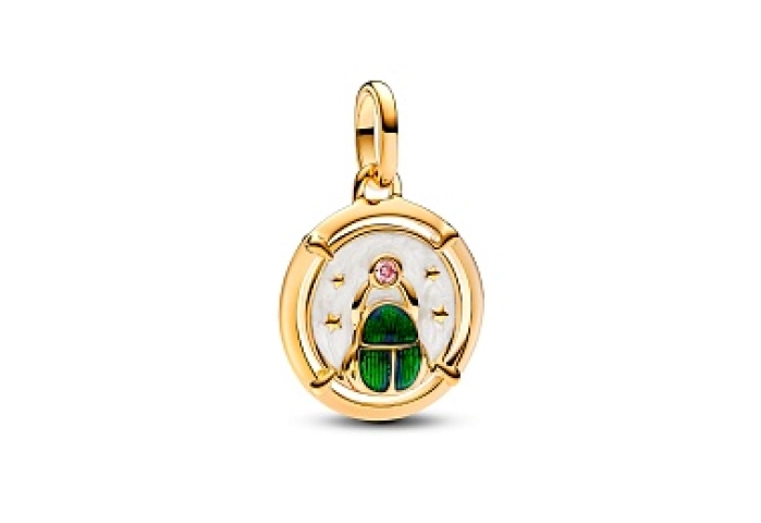 Scarab 14k gold-plated medallion with pink cubic z