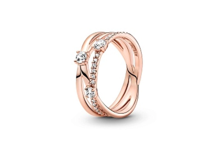 Triple band 14k rose gold-plated ring with clear c