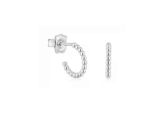 SILVER HOOP EARRINGS BALLS 10MM PUSH BACK