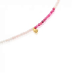 SILVER GOLD PLATED CHOKER MULTI GEMS PINK