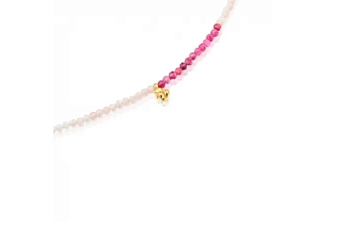 SILVER GOLD PLATED CHOKER MULTI GEMS PINK