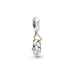 Entwined wedding rings sterling silver and 14kgold dangle with clearcubic zirconia