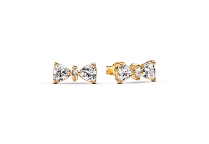 Bow 14k gold-plated stud earrings with clear cubic