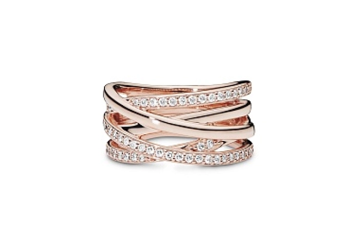 14k Rose gold-plated ring with clear cubic zirconi