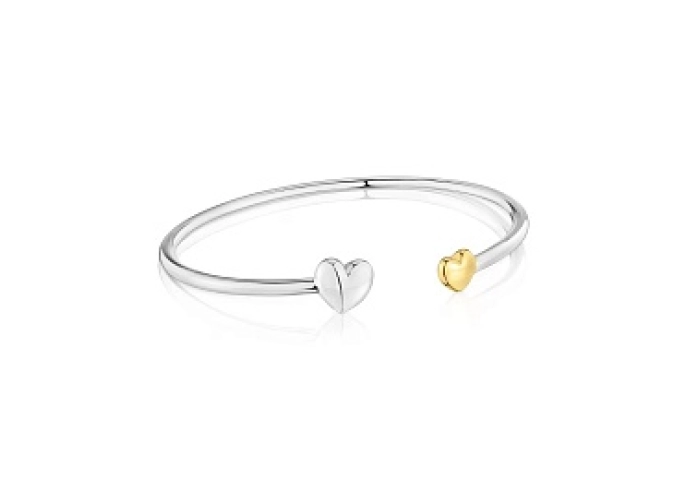 SILVER GOLDPLATED BANGLE BRC HEART 2TONE