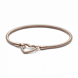 Snake chain 14k rose gold-plated bracelet with hea