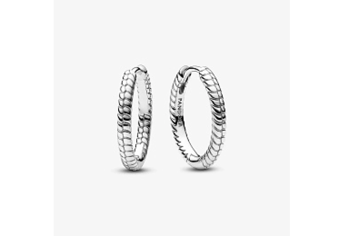Snake chain pattern sterling silver hoop earrings
