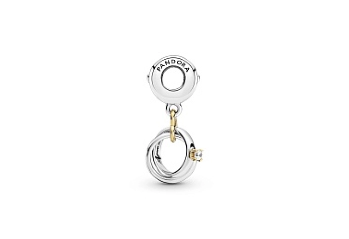 Entwined wedding rings sterling silver and 14kgold dangle with clearcubic zirconia